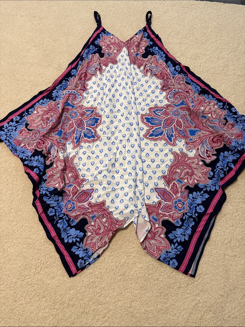 NWOT Women’s Sleeveless Floral Paisley Handkerchief Hem Dress- Pink & Blue